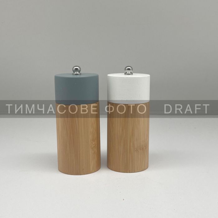 Набір млинків для солі та перцю Ardesto Midori, 2 предмети, 35мл, бамбук, нержавіюча сталь, пластик, сірий, білий