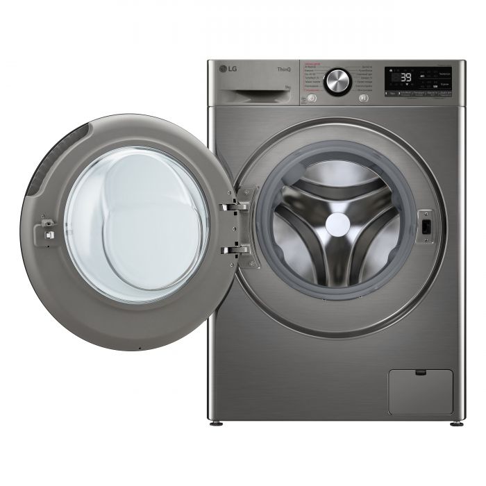 Пральна машина LG фронтальна, 9кг, 1200, A, 48см, дисплей, пара, інвертор, сріблястий
