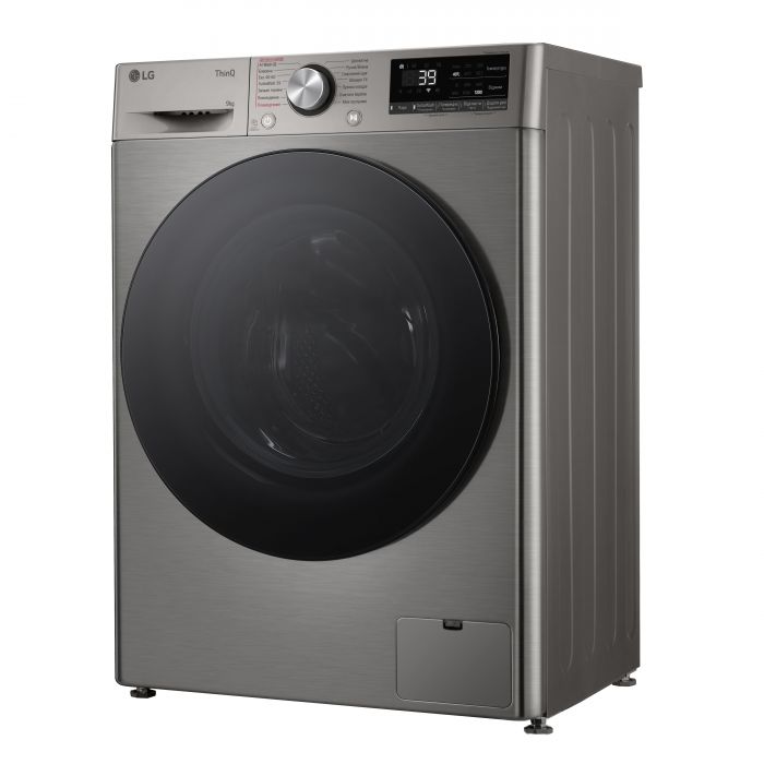 Пральна машина LG фронтальна, 9кг, 1200, A, 48см, дисплей, пара, інвертор, сріблястий