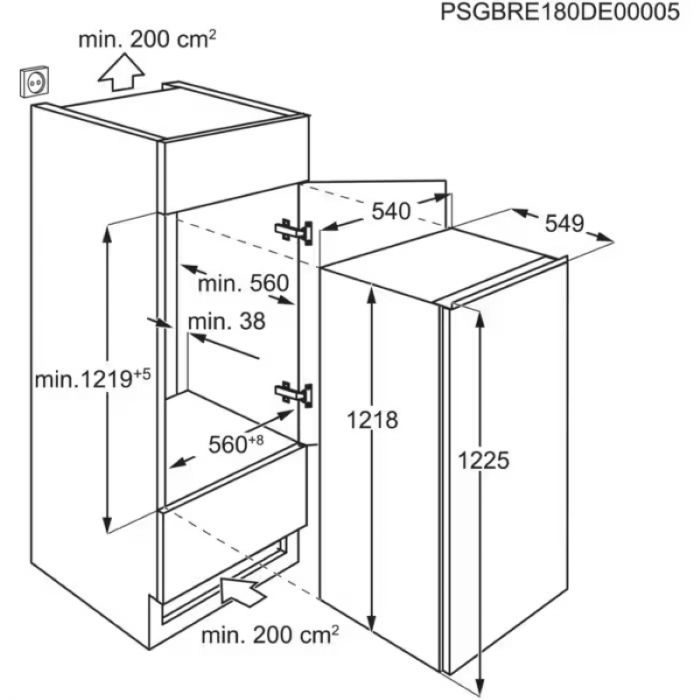 Холодильна камера Electrolux вбудована, 122x55х55, 207л, E, ST, білий