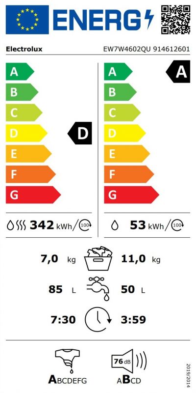 Прально-сушильна машина Electrolux фронтальна, 11(7)кг, 1600, D, 64см, дисплей, пара, інвертор, universaldose, білий