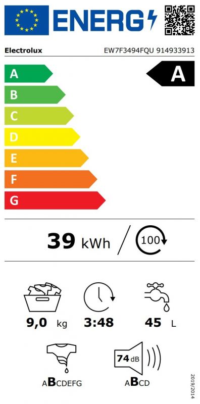 Пральна машина Electrolux фронтальна, 9кг, 1400, A, 60см, дисплей, пара, інвертор, universaldose, білий