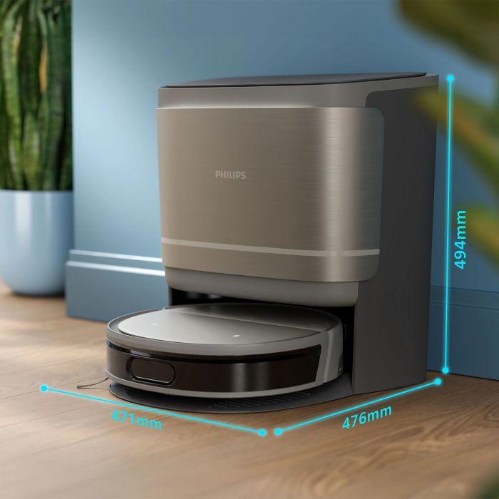 Робот-пилосос Philips Series 9000, h=9.8см, вологе прибирання, конт пил -0.21л, вода -0.22л, автон. робота до 280хв, EPA 11, чорний-металік