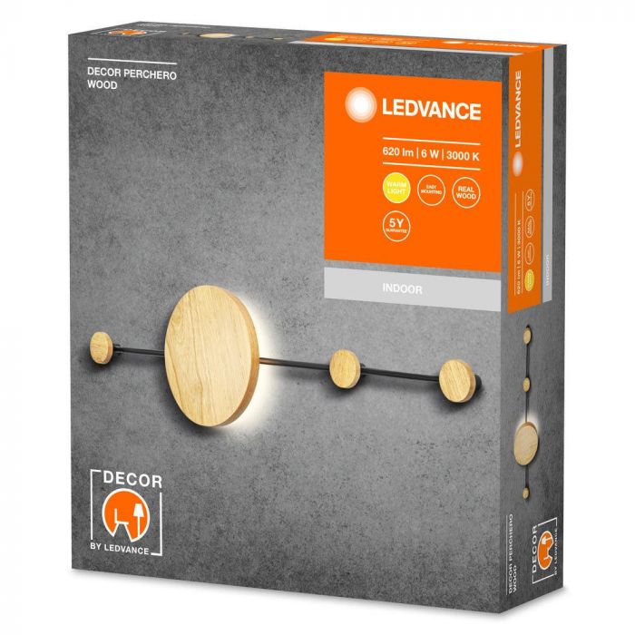 Світильник настінний LEDVANCE Decor Perchero Wood 6Вт 620Лм 3000K WiFi чорний