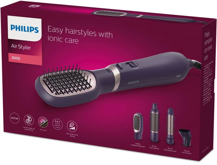 Фен-щітка Philips 3000 Series, 800Вт, 3 режими, іонізація, 4 насадки, фіолетовий