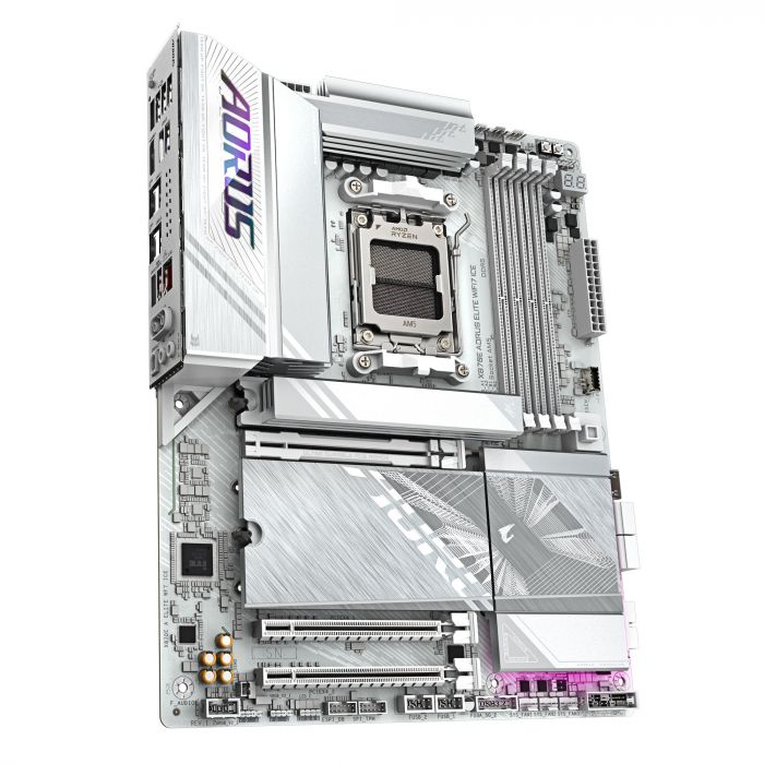 Материнська платаGIGABYTE X870E A ELITE WF7 ICE sAM5 X870 4xDDR5 M.2 HDMI DP Wi-Fi ATX білий