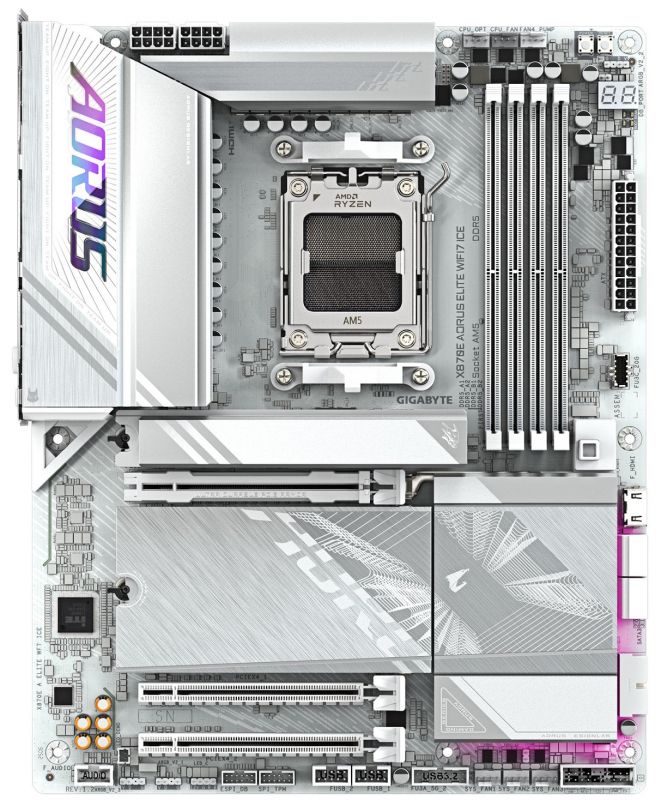 Материнська платаGIGABYTE X870E A ELITE WF7 ICE sAM5 X870 4xDDR5 M.2 HDMI DP Wi-Fi ATX білий