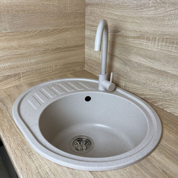 Мийка кухонна Adamant Ovum, штучний камінь, овальна, з крилом, 615х495х200мм, чаша - 1, врізна, Avena