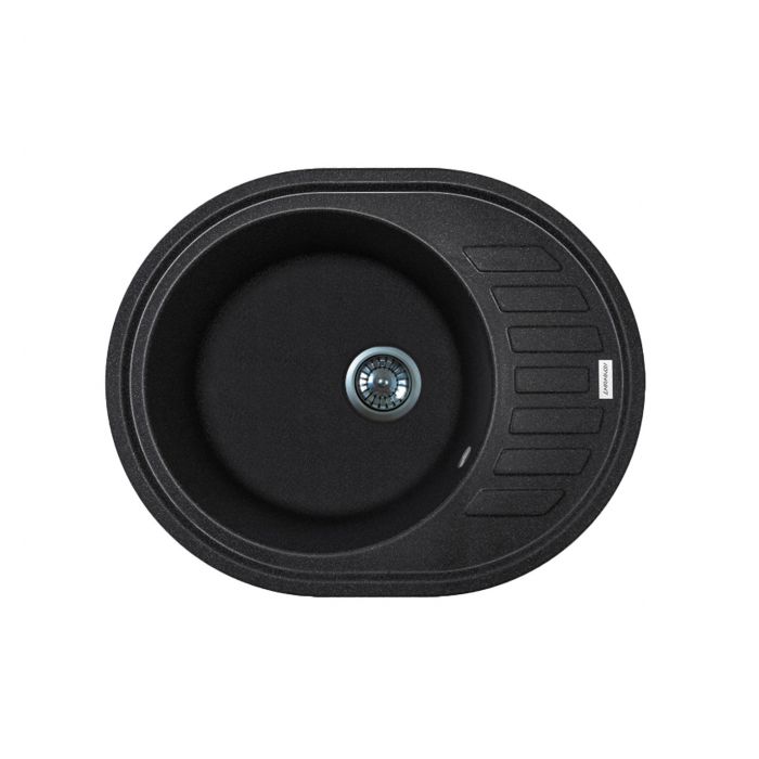 Мийка кухонна Adamant Ovum, штучний камінь, овальна, з крилом, 615х495х200мм, чаша - 1, врізна, чорний