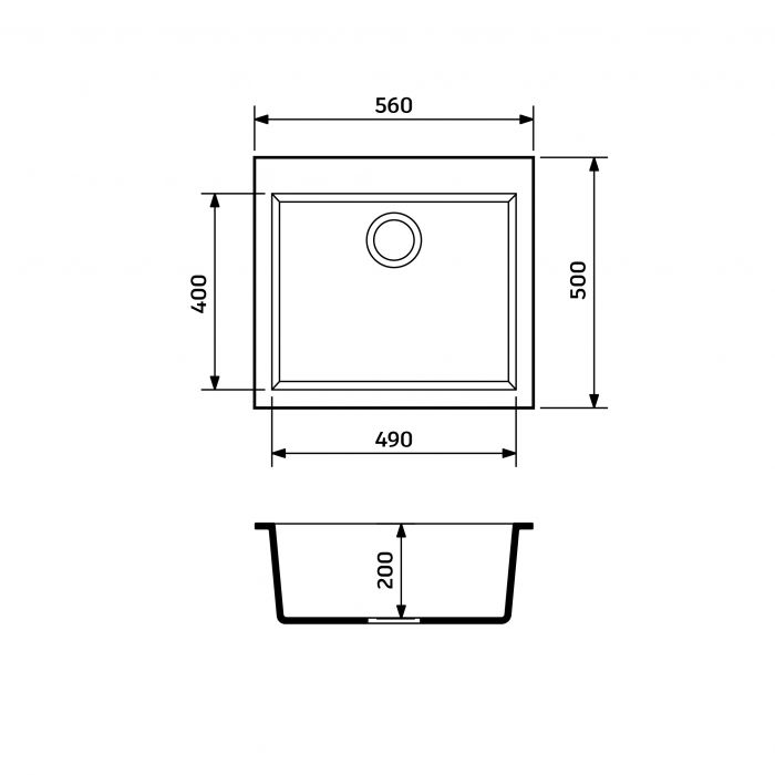 Мийка кухонна Adamant Univer, штучний камінь, квадрат, без крила, 560х500х200мм, чаша - 1, врізна, чорний