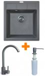 Набір кухонна Adamant Brick, штучний камінь, квадрат, без крила, 460x515x200мм, чаша - 1, врізна, сірий + змішувач та дозатор