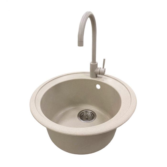 Набір кухонна Adamant Sun, штучний камінь, кругла, без крила, 510x200мм, чаша - 1, врізна, Avena + змішувач