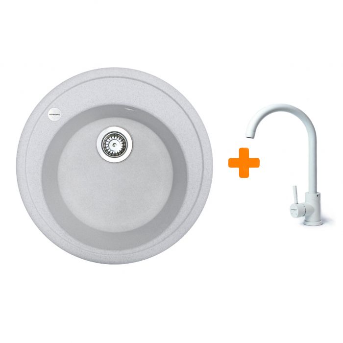 Набір кухонна Adamant Sun, штучний камінь, кругла, без крила, 510x200мм, чаша - 1, врізна, Old stone + змішувач