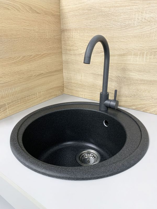 Набір кухонна Adamant Sun, штучний камінь, кругла, без крила, 510x200мм, чаша - 1, врізна, графіт + змішувач