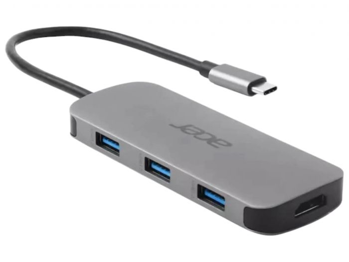 Хаб Acer 7in1 USB-С > 3xUSB-A3.2/HDMI/USB-C/PD/SD, 0.15м, сірий