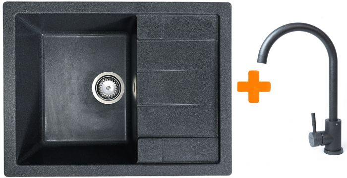 Набір кухонний Adamant Anila, штучний камінь, прямокут., з крилом, 645х495х200мм, чаша - 1, врізна, графіт + змішувач