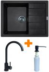 Набір кухонний Adamant Anila, штучний камінь, прямокут., з крилом, 645х495х200мм, чаша - 1, врізна, чорний + змішувач та дозатор
