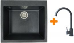 Набір кухонний Adamant Univer, штучний камінь, квадрат, без крила, 560х500х200мм, чаша - 1, врізна, графіт + змішувач