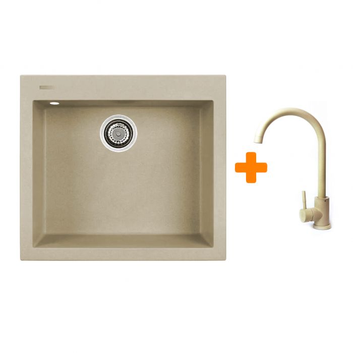 Набір кухонний Adamant Univer, штучний камінь, квадрат, без крила, 560х500х200мм, чаша - 1, врізна, Сахара + змішувач