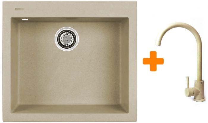 Набір кухонний Adamant Univer, штучний камінь, квадрат, без крила, 560х500х200мм, чаша - 1, врізна, Сахара + змішувач