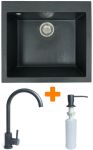 Набір кухонний Adamant Univer, штучний камінь, квадрат, без крила, 560х500х200мм, чаша - 1, врізна, графіт + змішувач та дозатор