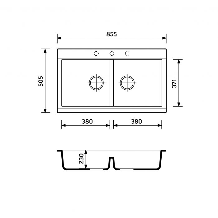 Набір кухонний Adamant Similar, штучний камінь, прямокут., без крила, 885x505x230мм, чаша - 2, врізна, антрацит + змішувач + дозатор + ополіскувач склянок + коландер