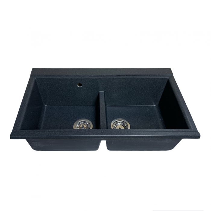 Набір кухонний Adamant Similar, штучний камінь, прямокут., без крила, 885x505x230мм, чаша - 2, врізна, графіт + змішувач + дозатор + ополіскувач склянок + коландер