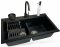 Набір кухонний Adamant Similar, штучний камінь, прямокут., без крила, 885x505x230мм, чаша - 2, врізна, чорний + змішувач + дозатор + ополіскувач склянок + коландер