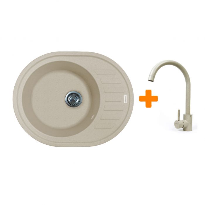 Набір кухонний Adamant Ovum, штучний камінь, овальна, з крилом, 615х495х200мм, чаша - 1, врізна, Avena + змішувач