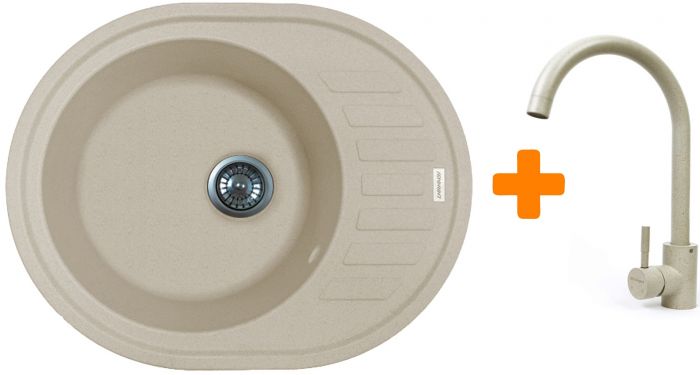 Набір кухонний Adamant Ovum, штучний камінь, овальна, з крилом, 615х495х200мм, чаша - 1, врізна, Avena + змішувач