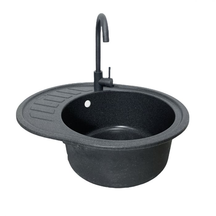 Набір кухонний Adamant Ovum, штучний камінь, овальна, з крилом, 615х495х200мм, чаша - 1, врізна, графіт + змішувач