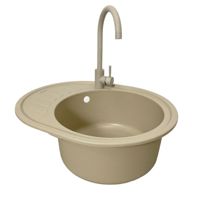 Набір кухонний Adamant Ovum, штучний камінь, овальна, з крилом, 615х495х200мм, чаша - 1, врізна, Сахара + змішувач та дозатор