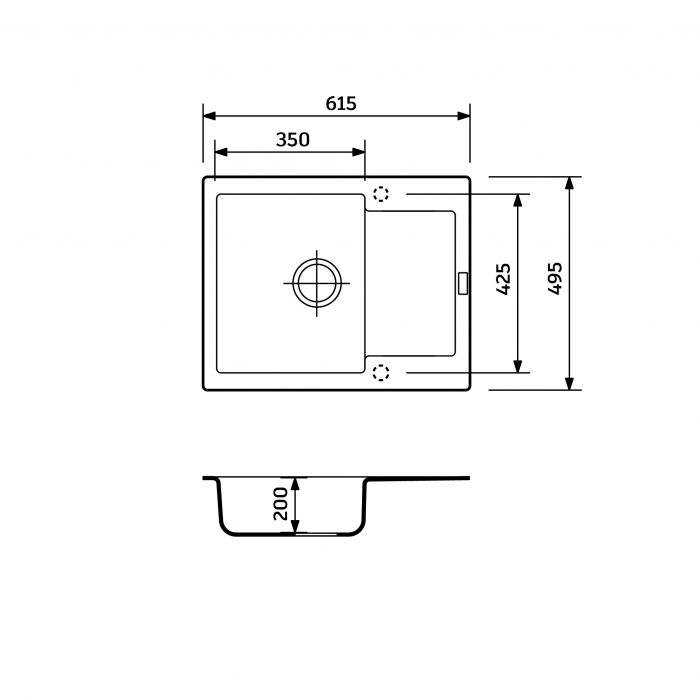 Набір кухонний Adamant Minimal, штучний камінь, прямокут., з крилом, 615х495х200мм, чаша - 1, врізна, Old stone + змішувач
