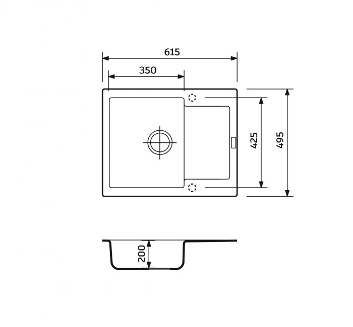 Набір кухонний Adamant Minimal, штучний камінь, прямокут., з крилом, 615х495х200мм, чаша - 1, врізна, Old stone + змішувач та дозатор