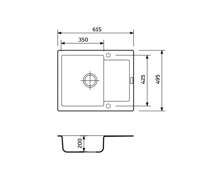 Набір кухонний Adamant Minimal, штучний камінь, прямокут., з крилом, 615х495х200мм, чаша - 1, врізна, чорний + змішувач та дозатор