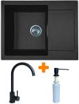 Набір кухонний Adamant Minimal, штучний камінь, прямокут., з крилом, 615х495х200мм, чаша - 1, врізна, чорний + змішувач та дозатор