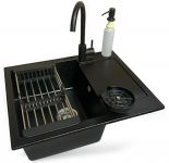 Набір кухонний Adamant Minimal, штучний камінь, прямокут., з крилом, 615х495х200мм, чаша - 1, врізна, антрацит + змішувач + дозатор + ополіскувач склянок + коландер