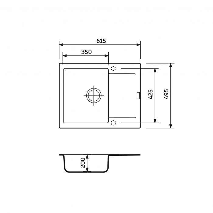 Набір кухонний Adamant Minimal, штучний камінь, прямокут., з крилом, 615х495х200мм, чаша - 1, врізна, сірий + змішувач + дозатор + ополіскувач склянок + коландер