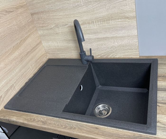 Набір кухонний Adamant Horizon, штучний камінь, прямокут., з крилом, 780х495х230мм, чаша - 1, врізна, графіт + змішувач