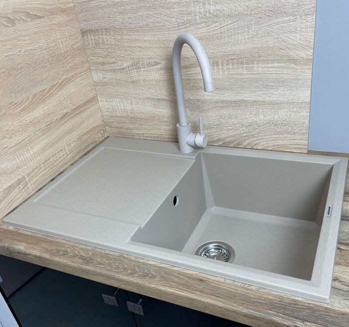 Набір кухонний Adamant Horizon, штучний камінь, прямокут., з крилом, 780х495х230мм, чаша - 1, врізна, Сахара + змішувач