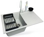 Набір кухонний Adamant Horizon, штучний камінь, прямокут., з крилом, 780х495х230мм, чаша - 1, врізна, Old stone + змішувач + дозатор + ополіскувач склянок + коландер