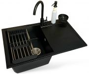 Набір кухонний Adamant Horizon, штучний камінь, прямокут., з крилом, 780х495х230мм, чаша - 1, врізна, чорний + змішувач + дозатор + ополіскувач склянок + коландер