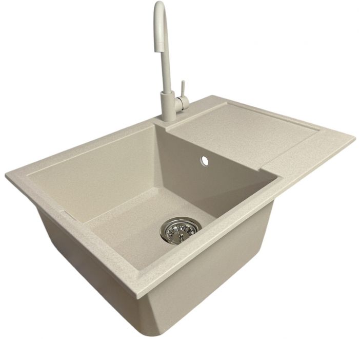 Набір кухонний Adamant Horizon Medium, штучний камінь, прямокут., з крилом, 700х500х230мм, чаша - 1, врізна, Avena + змішувач