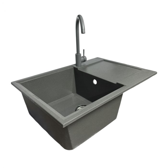 Набір кухонний Adamant Horizon Medium, штучний камінь, прямокут., з крилом, 700х500х230мм, чаша - 1, врізна, сірий + змішувач