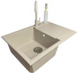 Набір кухонний Adamant Horizon Medium, штучний камінь, прямокут., з крилом, 700х500х230мм, чаша - 1, врізна, Avena + змішувач та дозатор