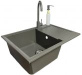 Набір кухонний Adamant Horizon Medium, штучний камінь, прямокут., з крилом, 700х500х230мм, чаша - 1, врізна, сірий + змішувач та дозатор