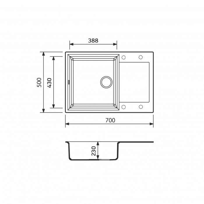 Набір кухонний Adamant Horizon Medium, штучний камінь, прямокут., з крилом, 700х500х230мм, чаша - 1, врізна, чорний + змішувач та дозатор