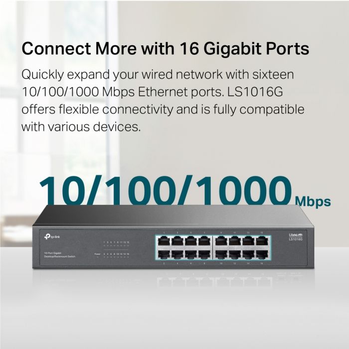 Комутатор TP-LINK LS1016G 16xGE, Некерований