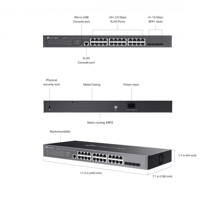 Комутатор TP-LINK SG3428X-M2 24x2.5GE, 4xSFP+, Керований L2