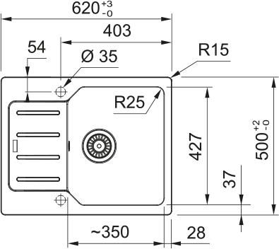 Мийка кухонна Franke City, фраграніт, прямокутник, з крилом, 620х500х190мм, чаша - 1, врізна, оборотна, UCG 611-62, бежевий